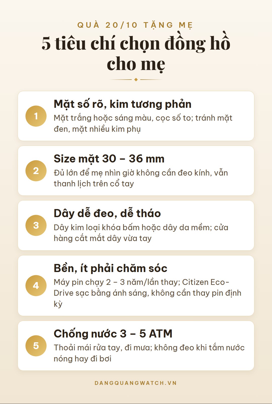 5 tiêu chí chọn đồng hồ tặng mẹ dịp 20/10