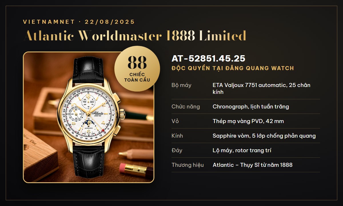 Đồng hồ Atlantic AT-52851.45.25 Limited 88 chiếc toàn cầu, bộ máy Valjoux 7751, phân phối độc quyền tại Đăng Quang Watch