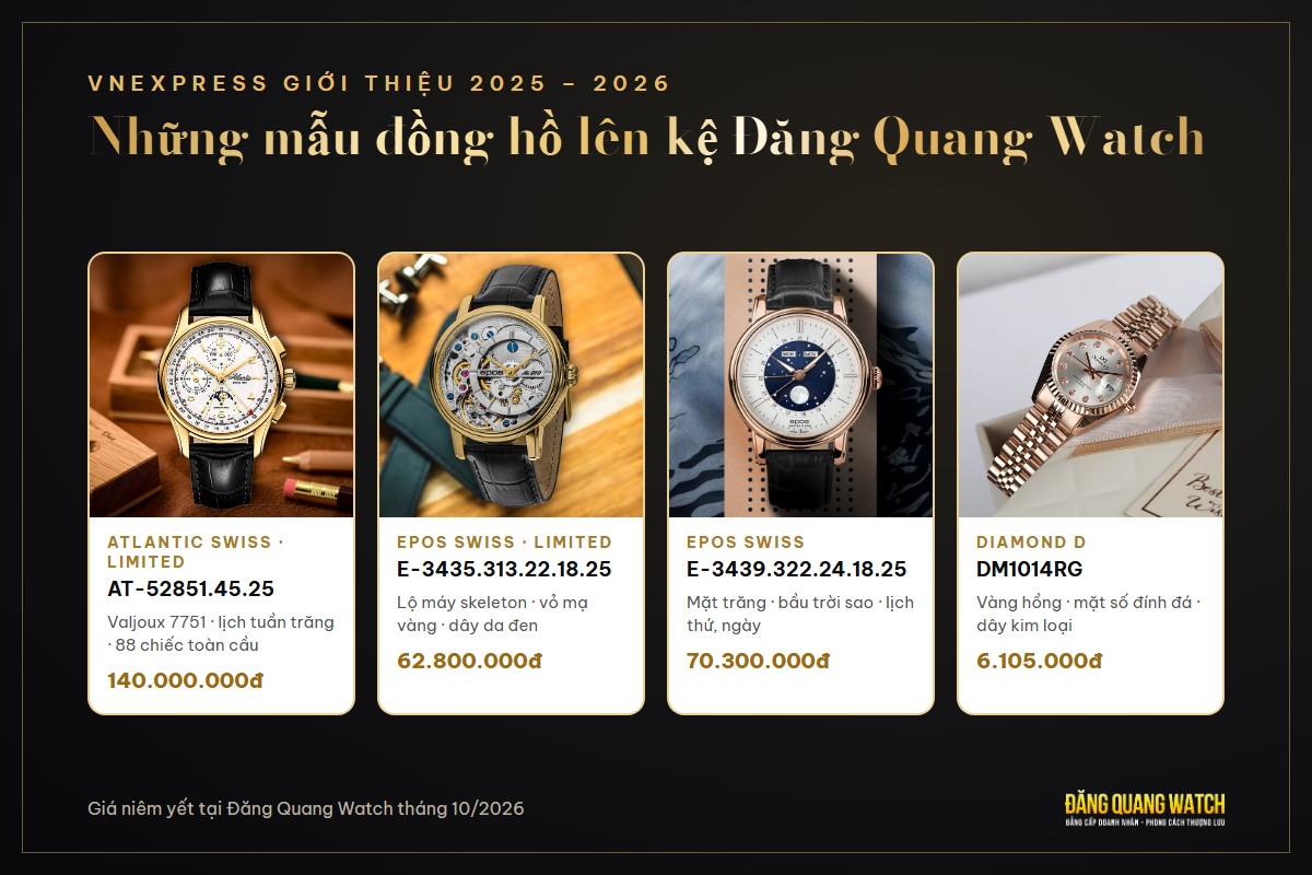 Các mẫu đồng hồ Atlantic, Epos Swiss, Diamond D được VnExpress giới thiệu tại Đăng Quang Watch