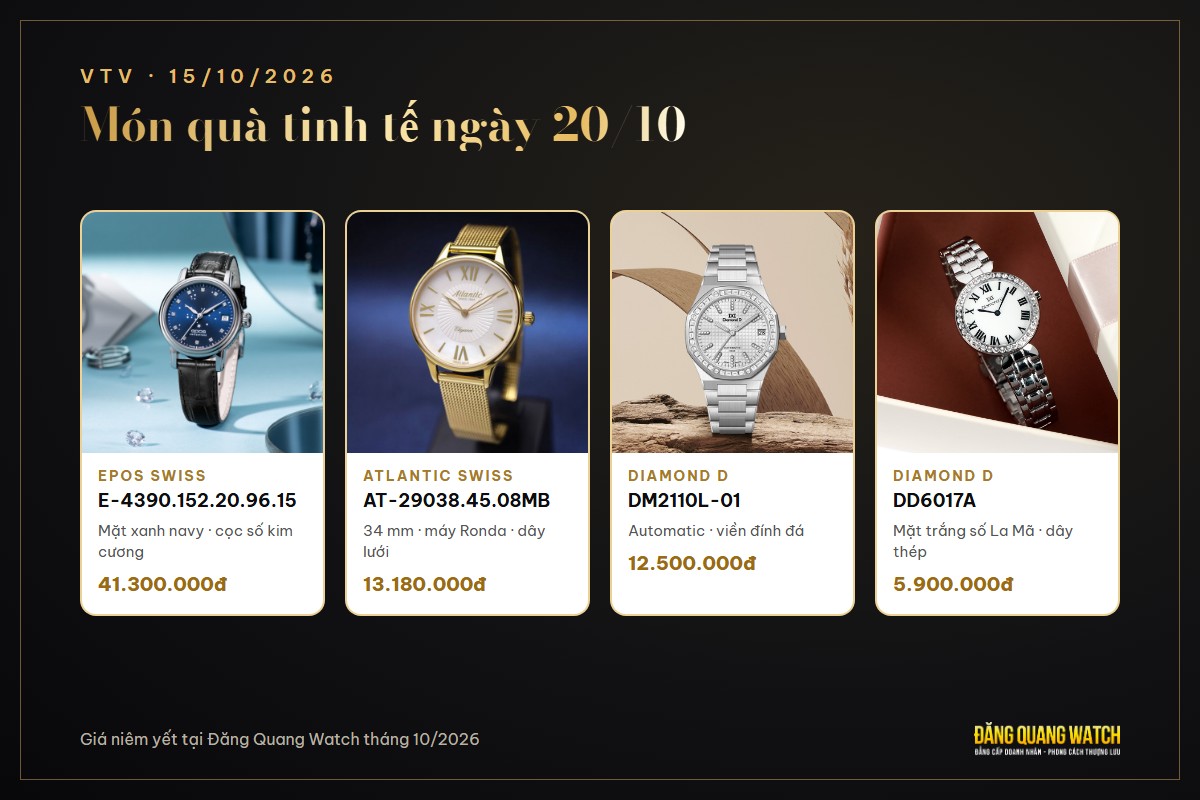 Gợi ý quà 20/10: đồng hồ nữ Epos Swiss, Atlantic, Diamond D tại Đăng Quang Watch