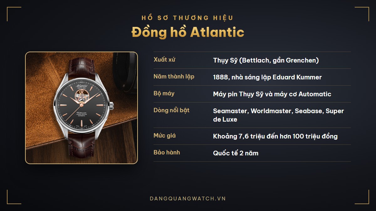 Hồ sơ thương hiệu đồng hồ Atlantic: xuất xứ Thụy Sỹ, thành lập năm 1888, bộ máy, dòng nổi bật, mức giá và bảo hành