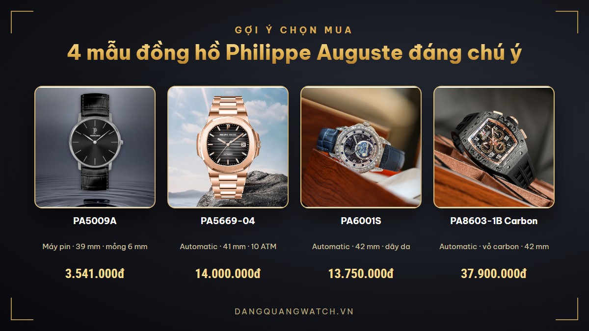 4 mẫu đồng hồ Philippe Auguste đáng chú ý: PA5009A, PA5669-04, PA6001S, PA8603-1B Carbon