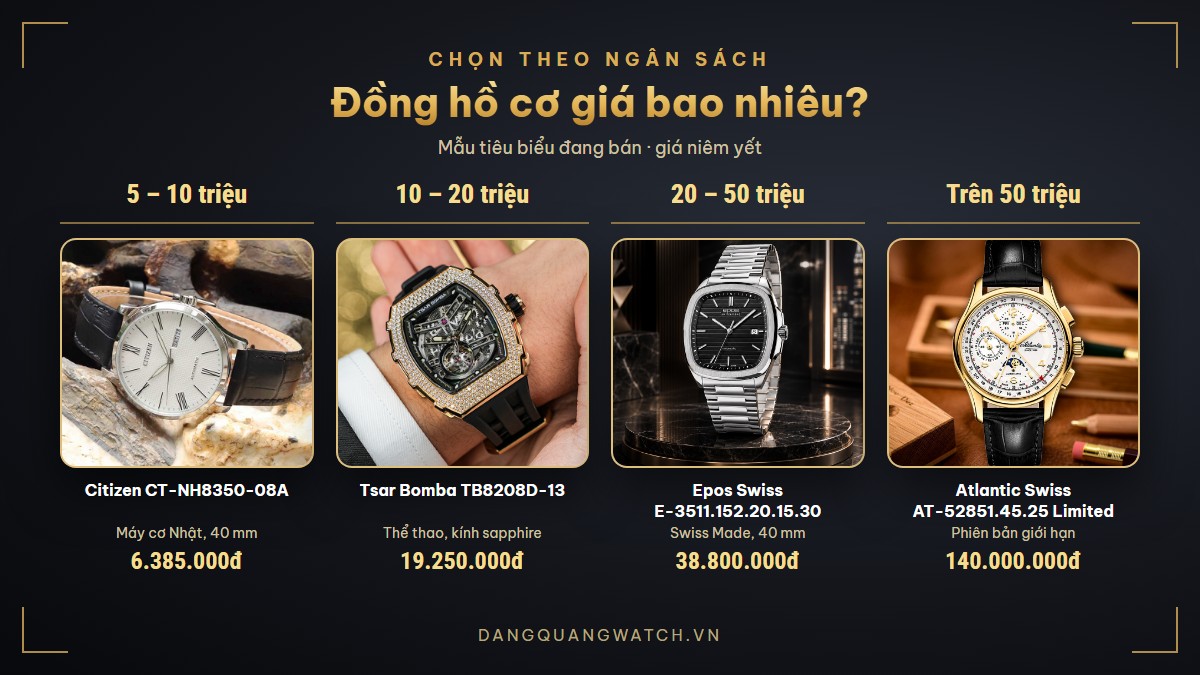 Chọn đồng hồ cơ theo ngân sách từ 5 triệu đến trên 50 triệu
